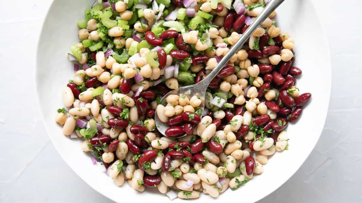 A plate of three bean salad.