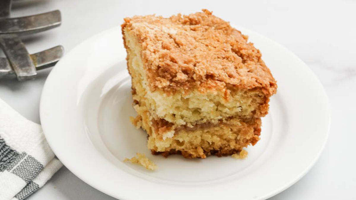 A sliced of eggless coffee cake.
