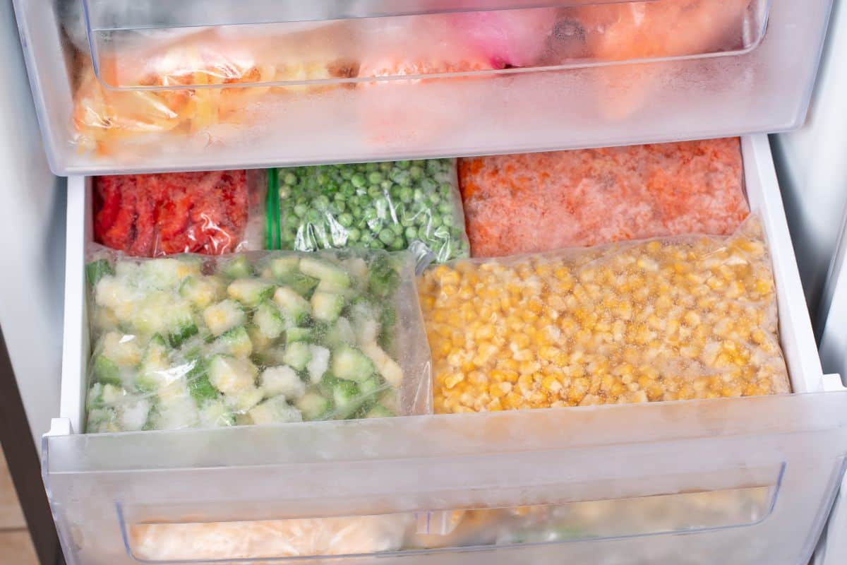 Freezer full of frozen vegetables