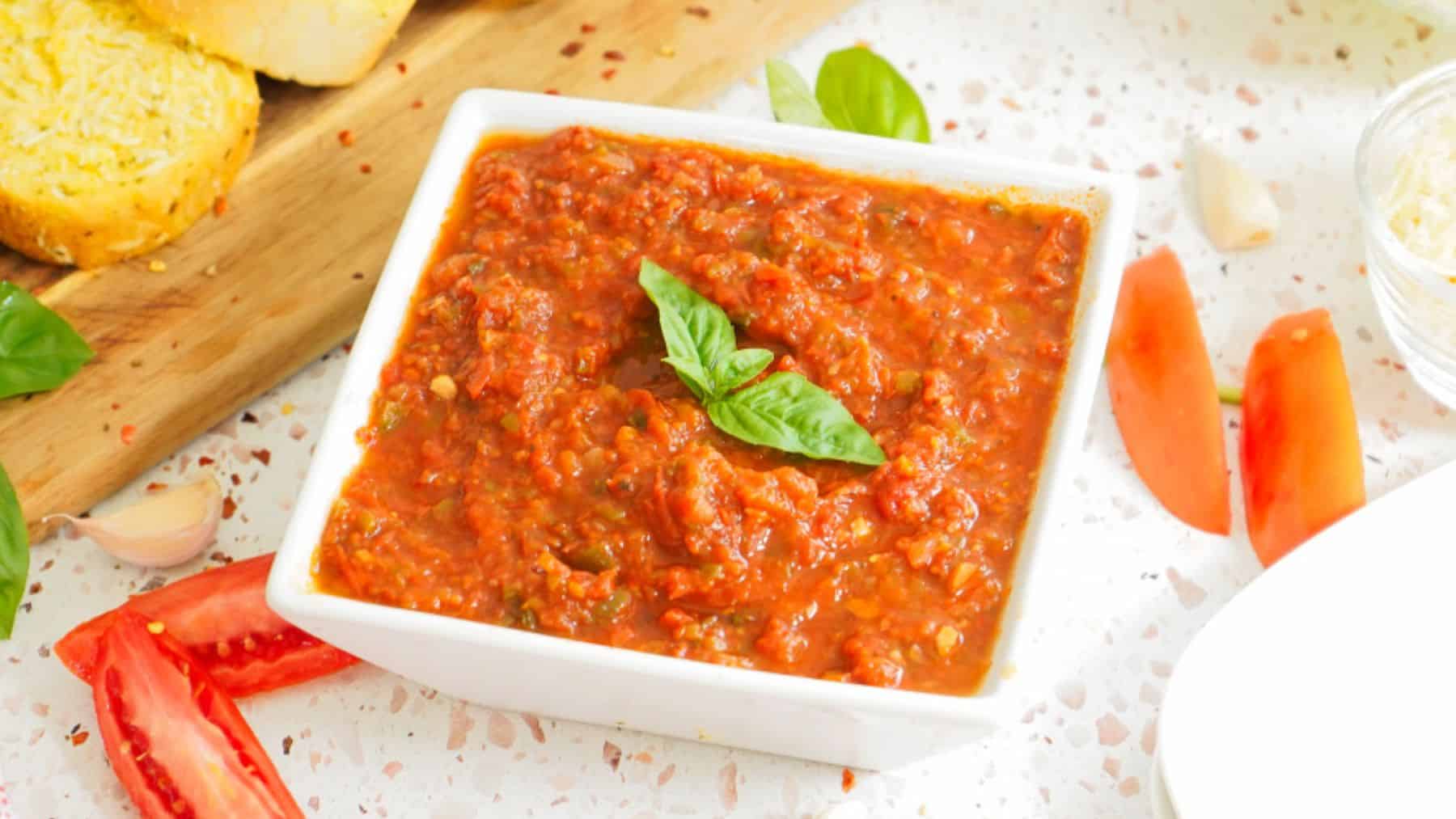 Homemade garden fresh tomato pasta sauce.