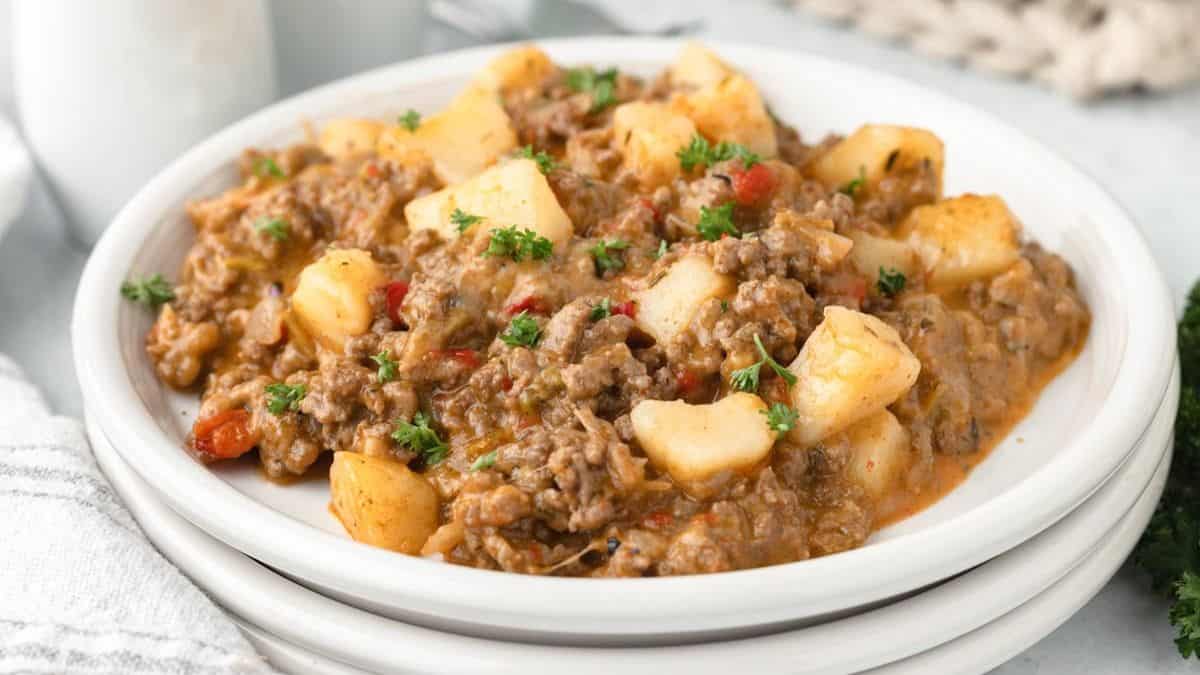Hamburger hash beautifully plated.