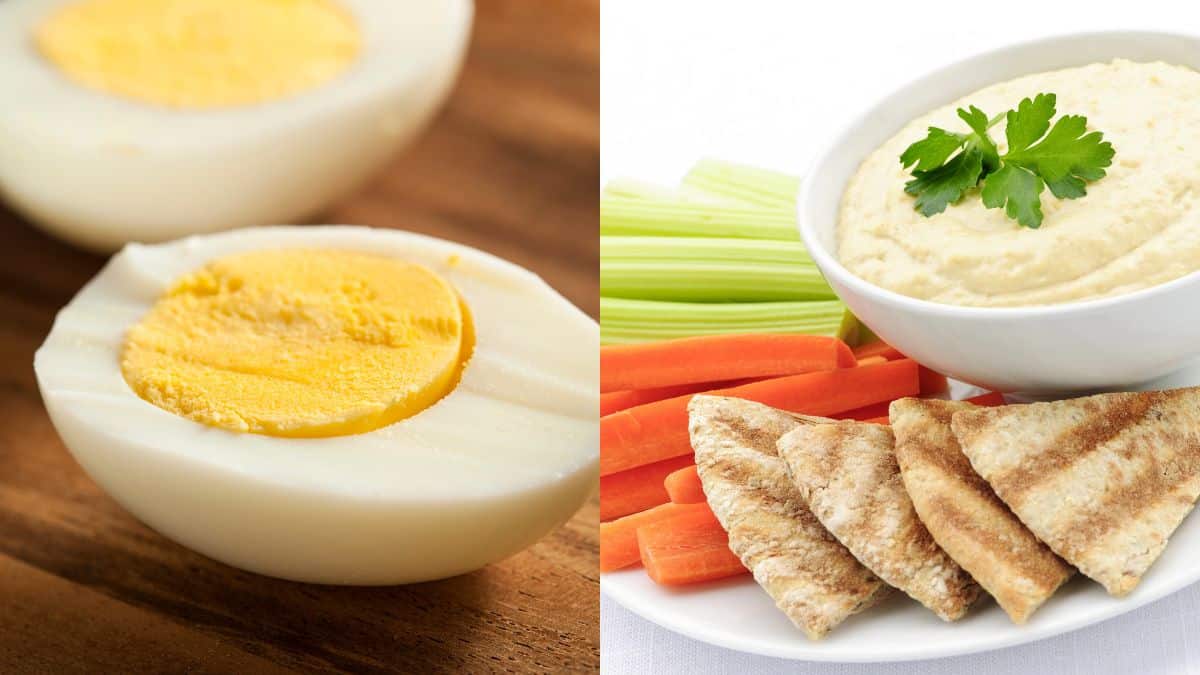 Hard-Boiled Eggs with Veggies and Hummus