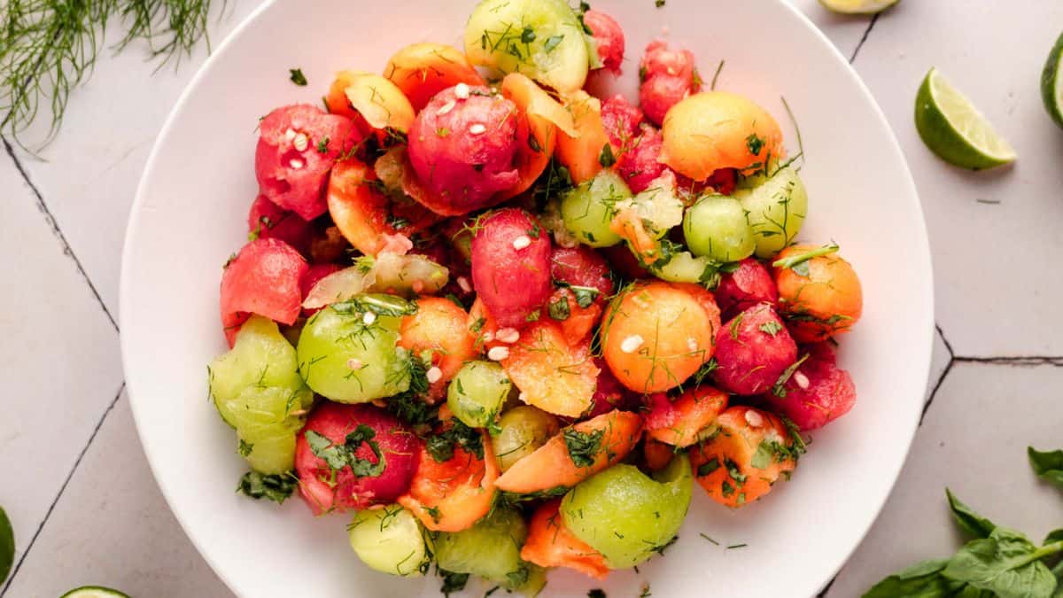 Beautifully served melon salad.