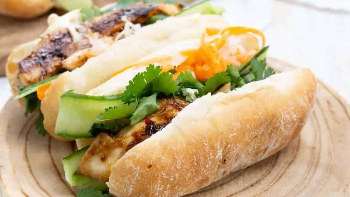 Beautifully plated mini banh mi chicken sandwich