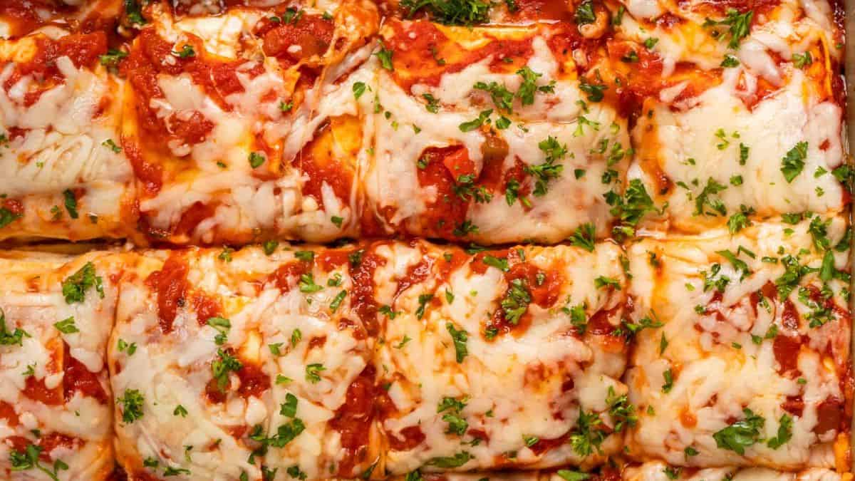 Freshly baked no boil lasagna.