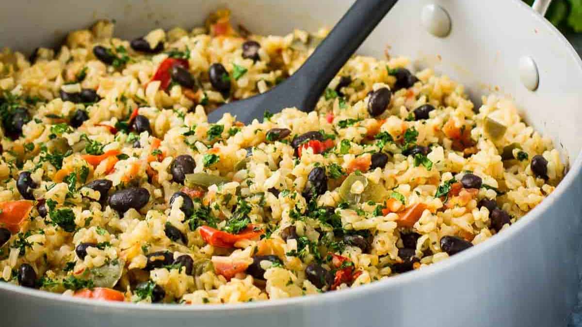 Freshly cooked one pot rice and beans.