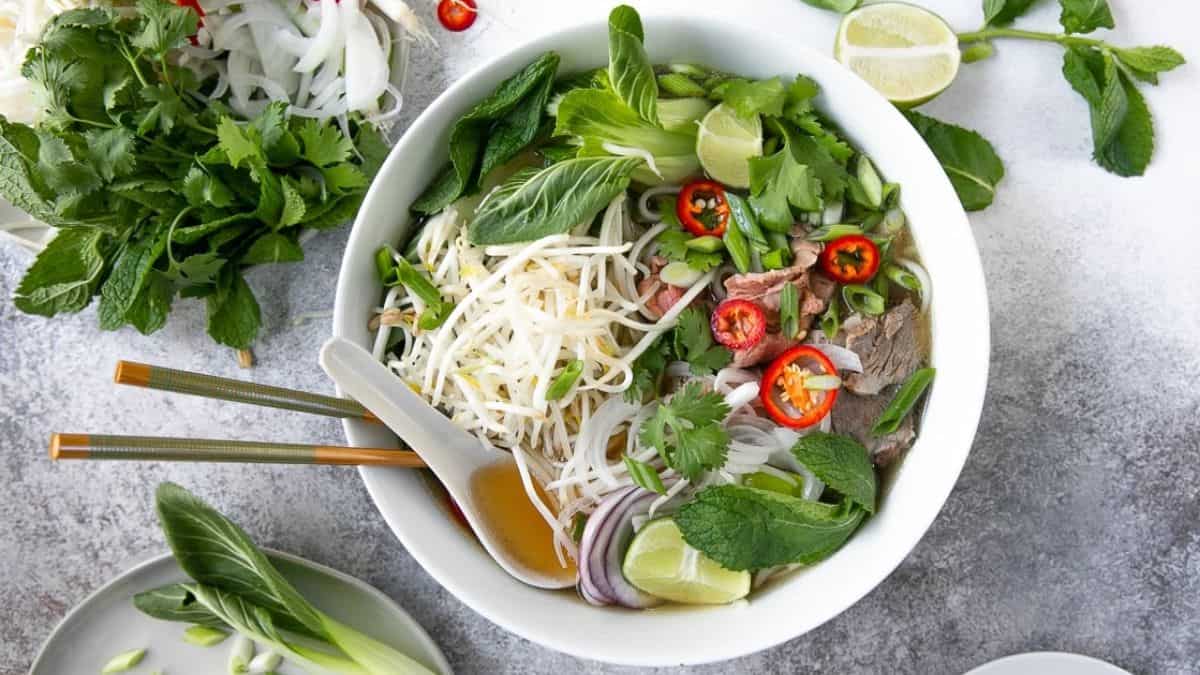 Beautifully plated bowl of Pho.