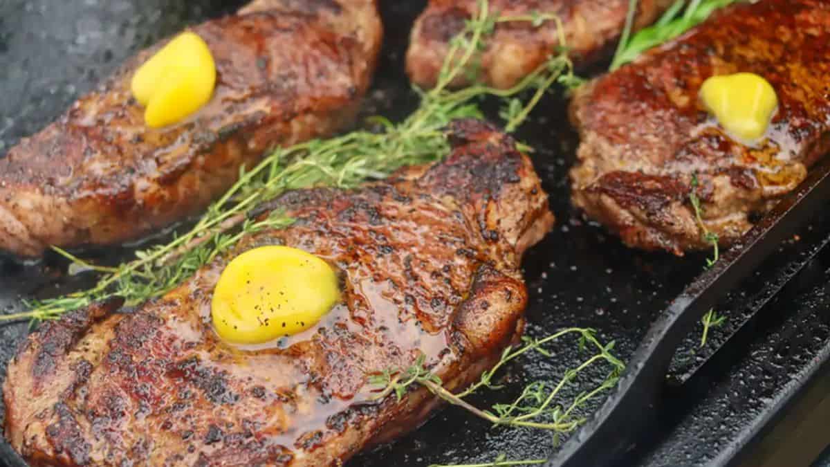 Cooking steak on a Blackstone Griddle.