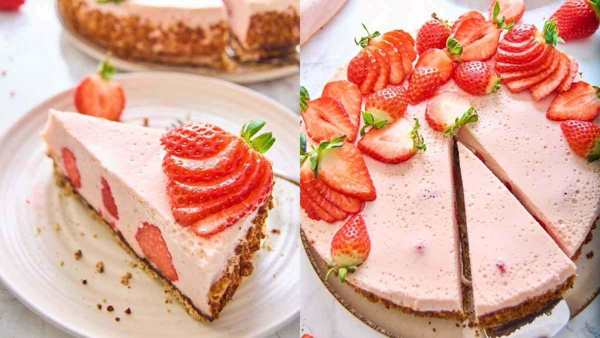 Sumptuous sliced of strawberry protein mousse pie