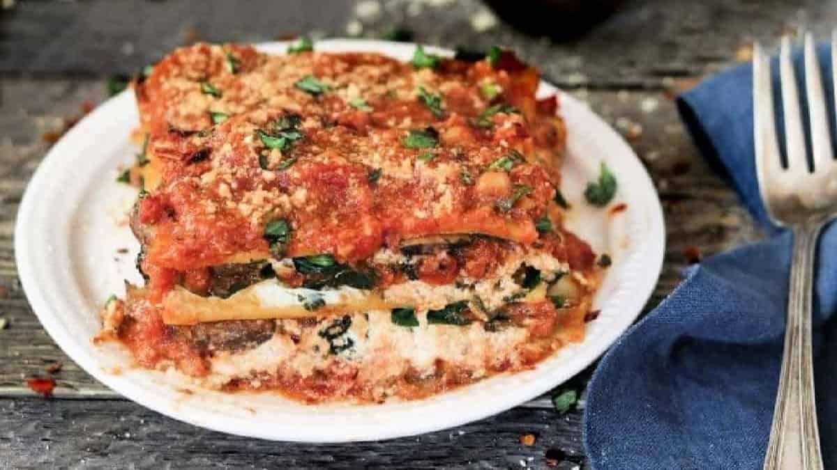Gorgeously plated vegan lasagna.