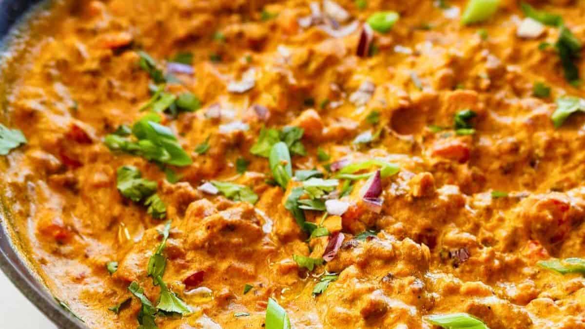 Vegan rotel dip in a skillet.