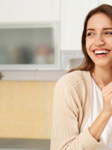 happy woman with lemon water
