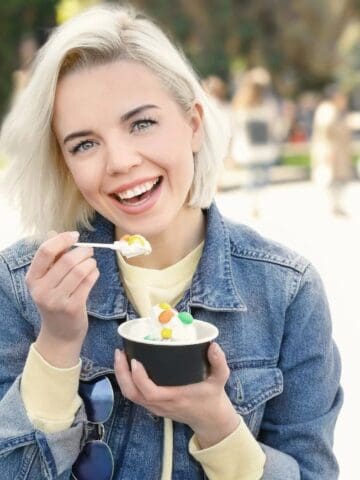 woman eating dessert ice cream
