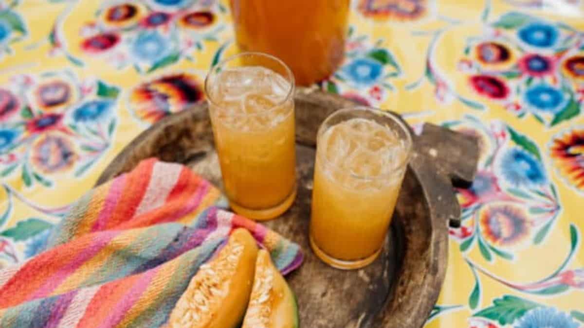 Two glasses of Agua de Melon (Melon Water). 