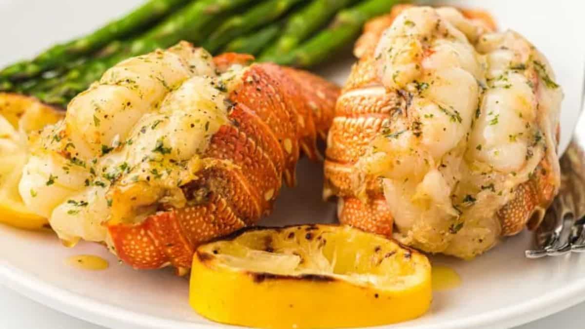 Beautifully cooked air fried lobster tails with garlic butter