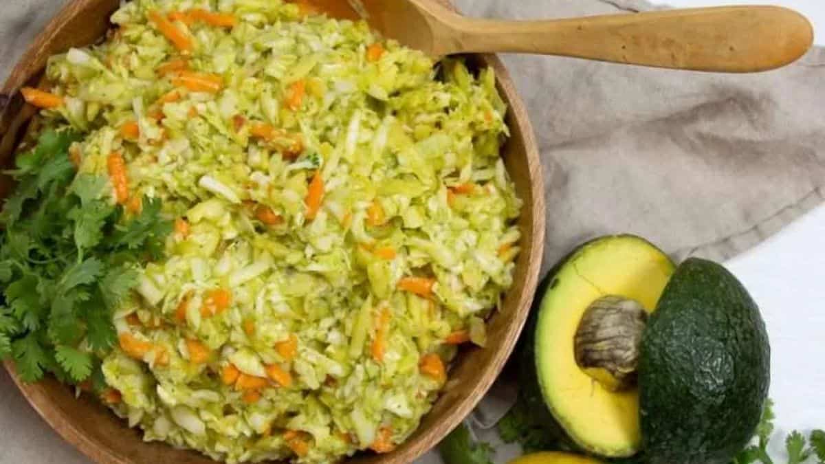 A bowl of avocado coleslaw.