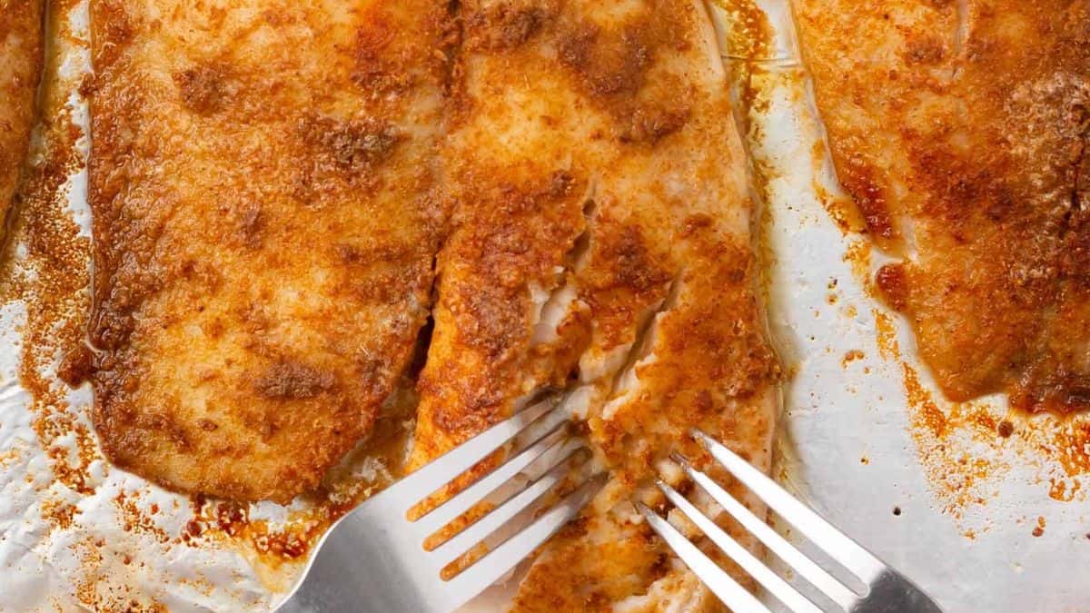 A serving of oven-baked tilapia. 