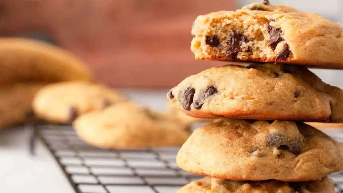 Stack of banana tahini cookies.