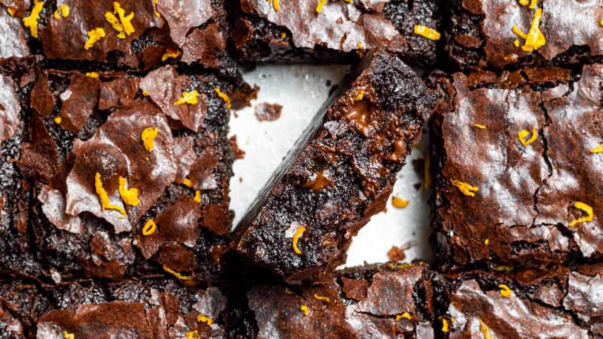 A few slices of chocolate orange brownies.