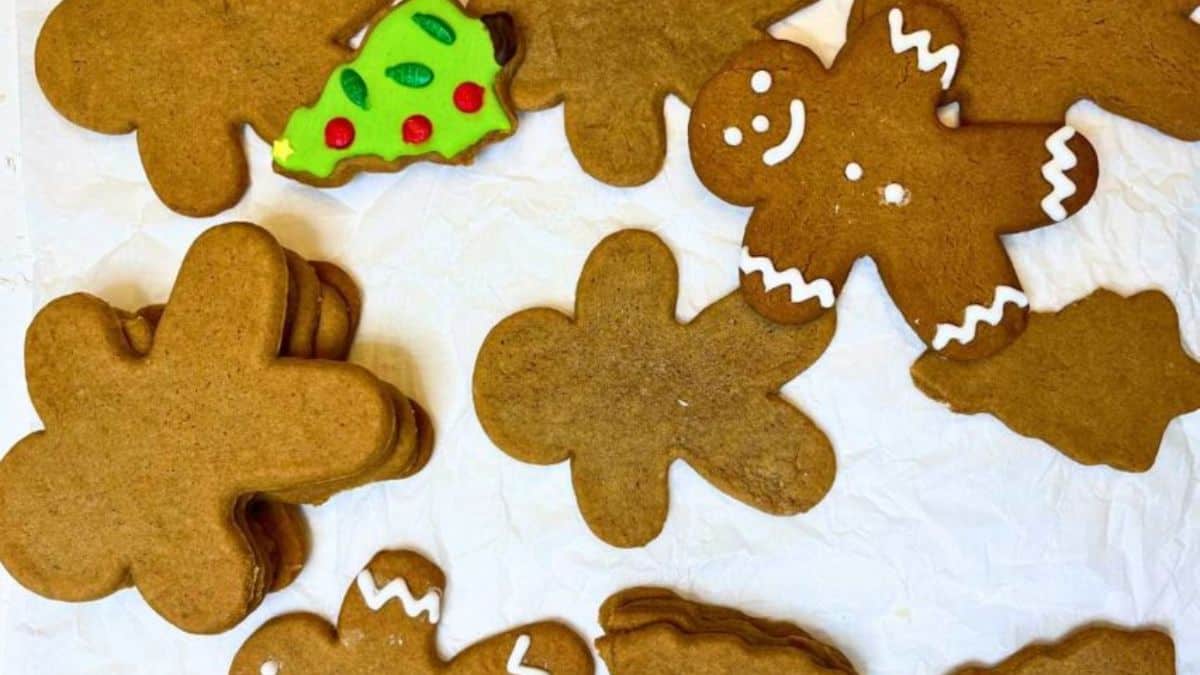 A few pieces of gingerbread man cookies. 
