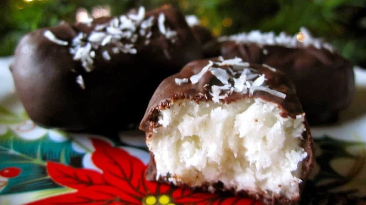 Homemade coconut candy inspired by mounds and bounty chocolate bars.