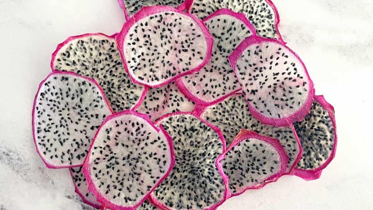 A few pieces of dried dragonfruit.