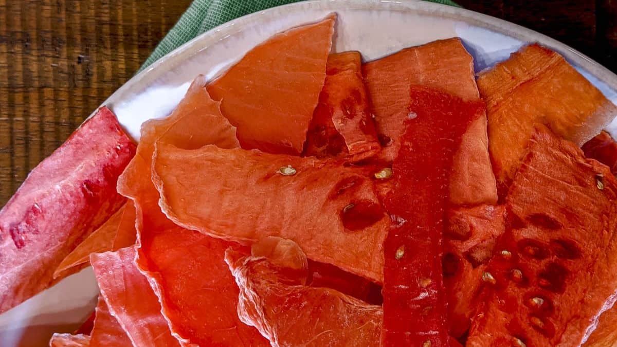 A plate of dehydrated watermelon.