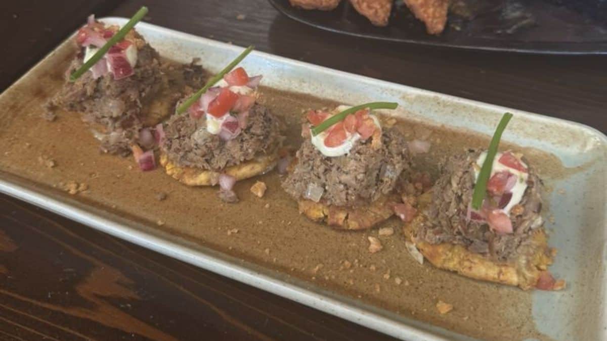 Finka Table & Tap's Tostones Topped With Vaca Frita

