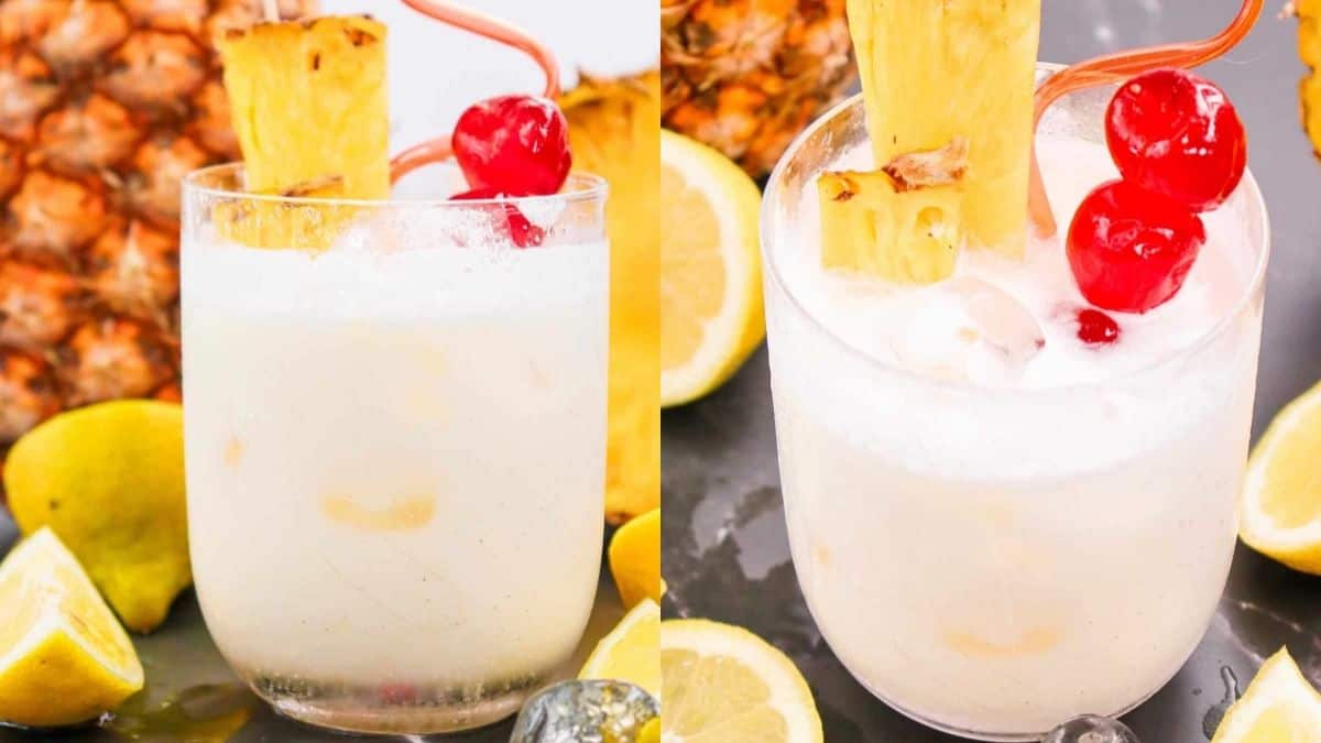 A pretty glass of frozen piña colada