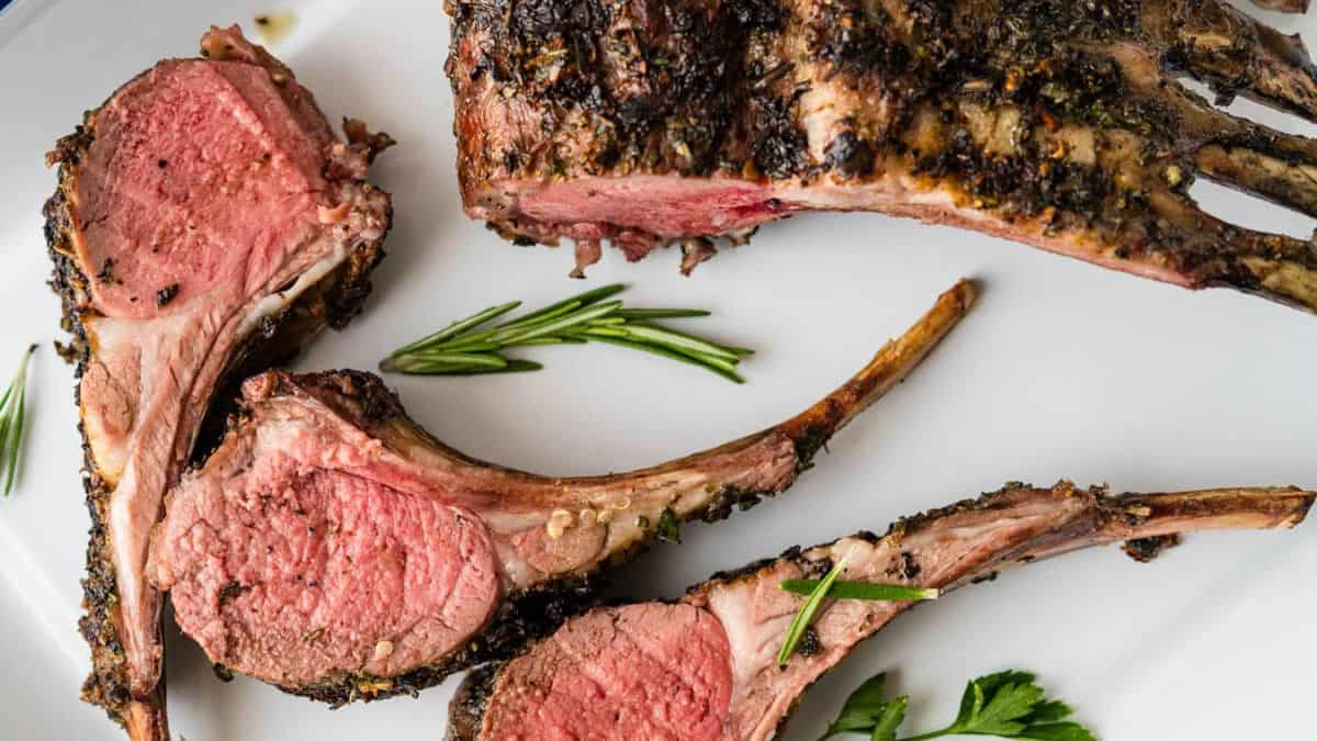 Grilled Rack of Lamb served in a plate.