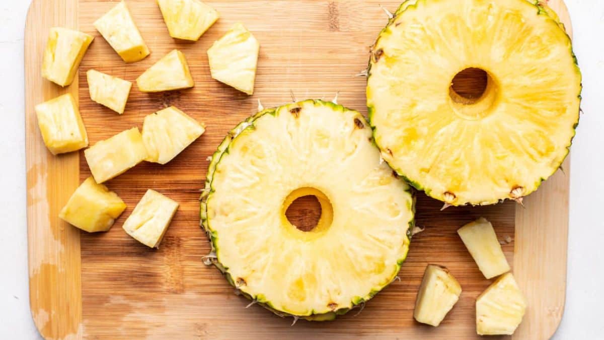 A few pieces of pineapple rings and chunks. 