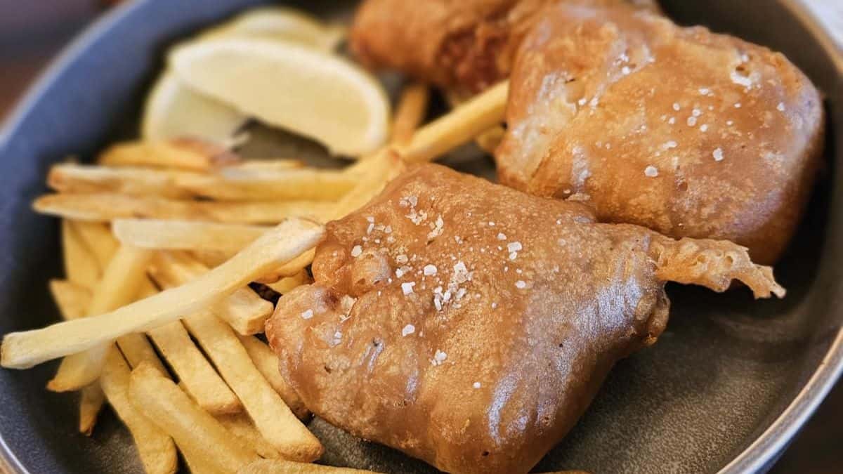 Irish Guinness beer battered cod with fries on the side.