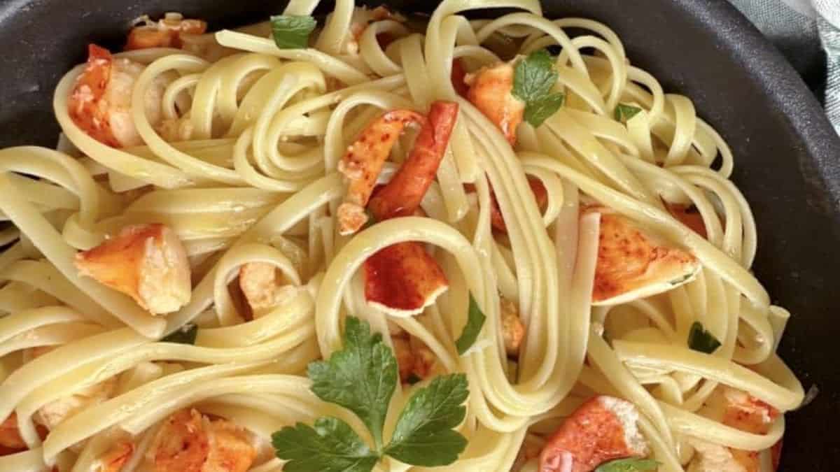 Lobster pasta in a pan