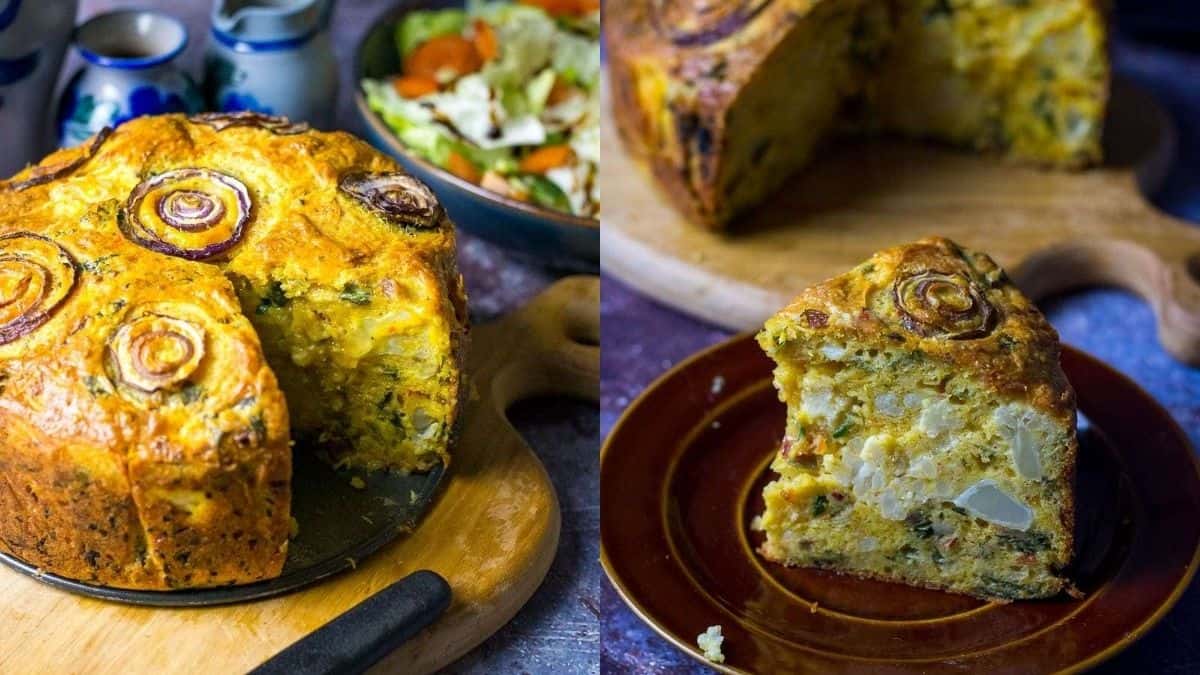 A perfect slice of Ottonglehi cauliflower cake