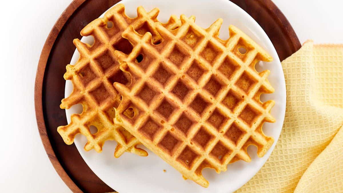 A plate of savory lupin flour waffles.