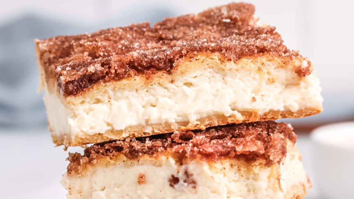 Stack of sopapilla cheesecake bars