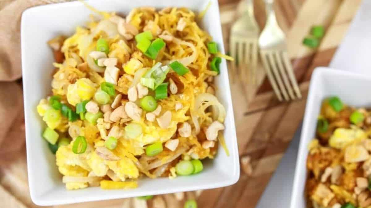 A serving of Pad Thai in a bowl.