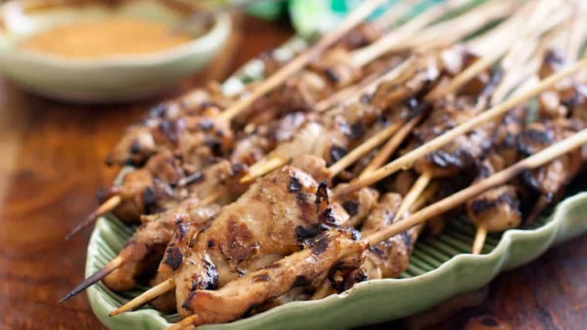 Thai chicken satay on a skewers.