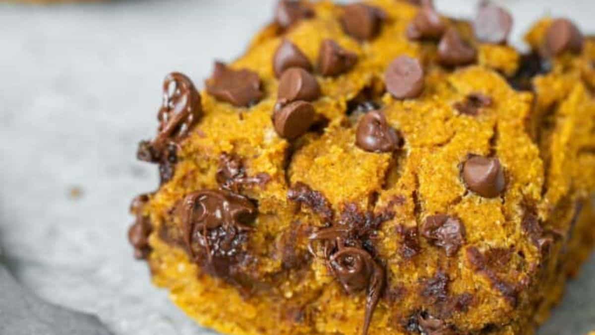 A piece of chocolate chip blondie.