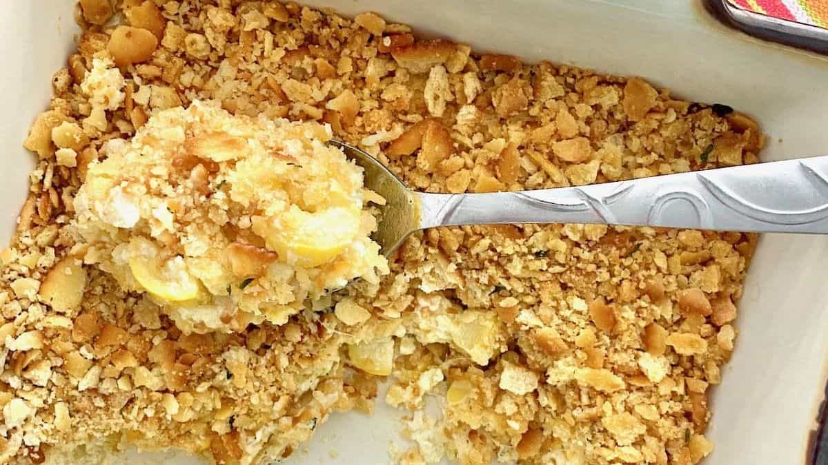 A spoon full of the best squash casserole
