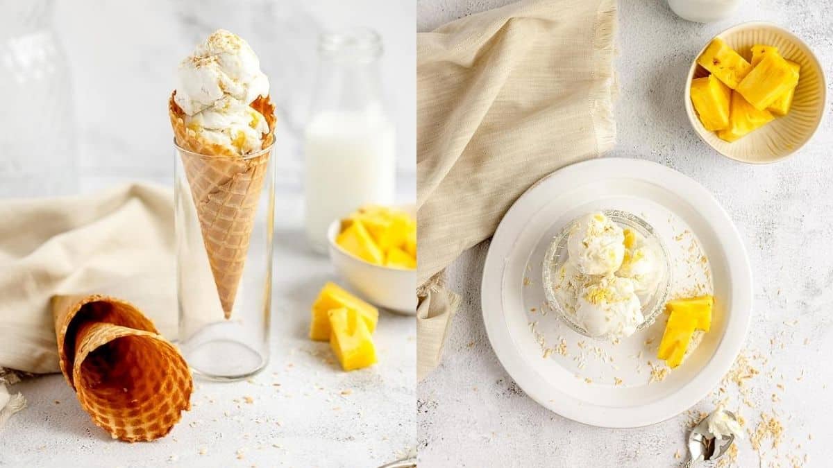 Coconut pineapple frozen yogurt ice cream.