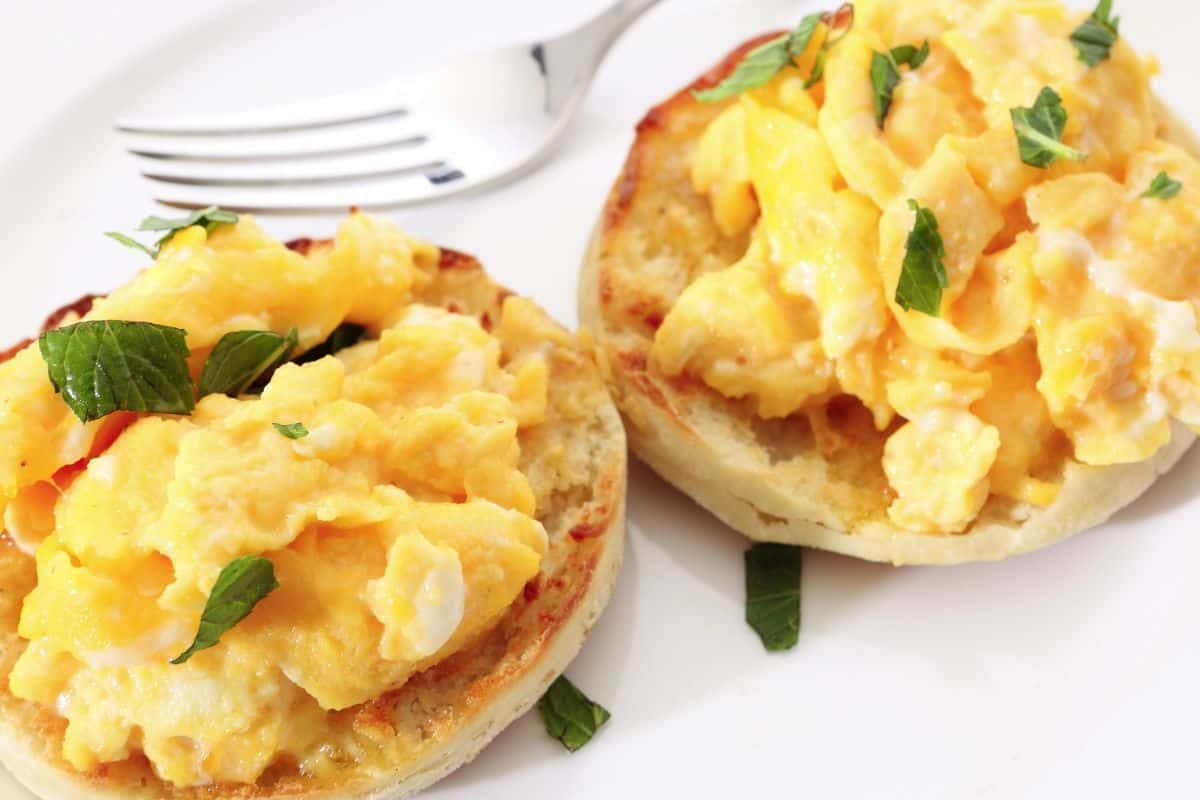 english muffins with eggs on top