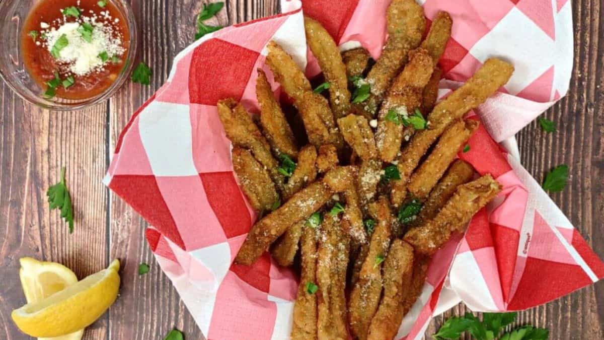 basket of eggplant fries from Aldi.