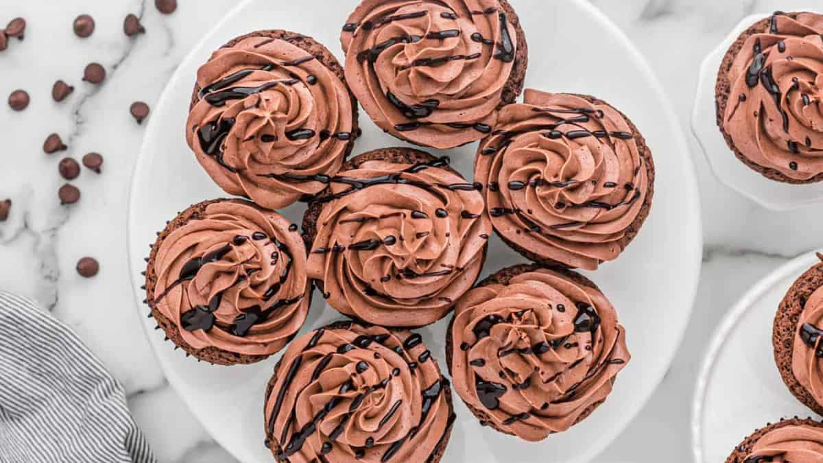 A few pieces of chocolate cupcakes served in a plate. 
