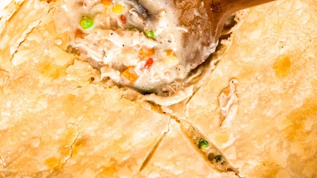 Freshly cooked dutch oven pot pie.