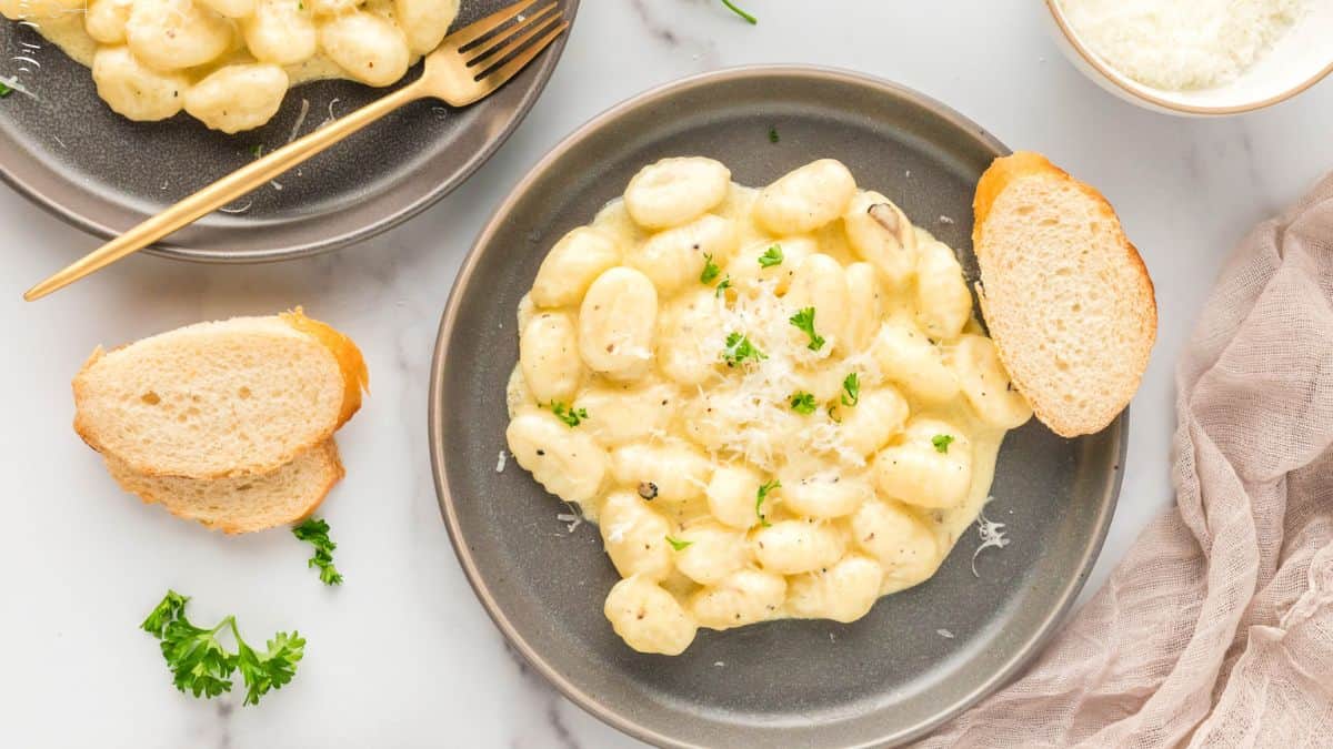 A plate of Gnocchi with Black Truffle Cream Sauce