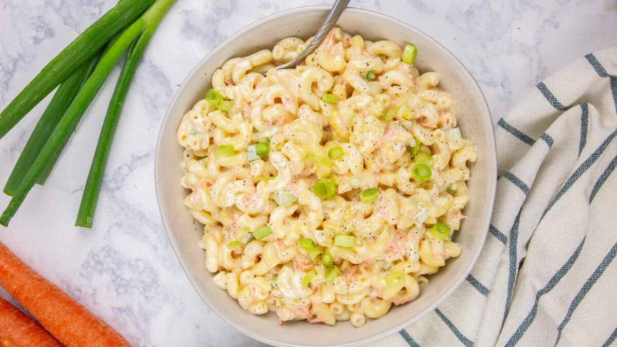 A bowl of Hawaiian Macaroni Salad. 
