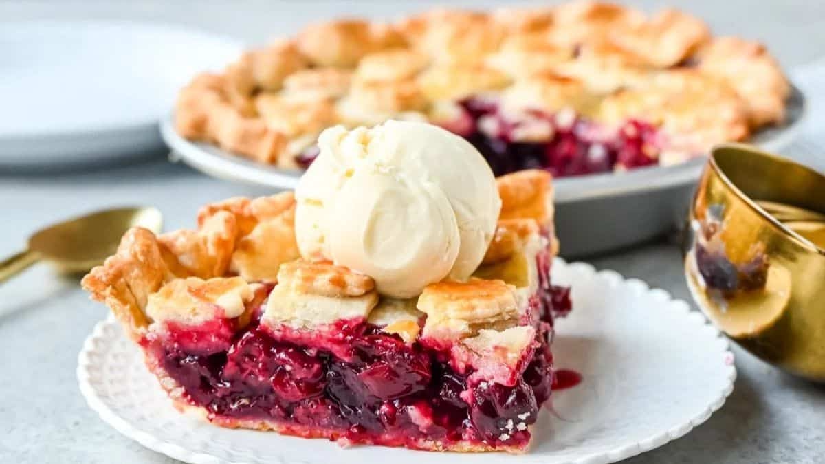 A slice of homemade cherry pie.