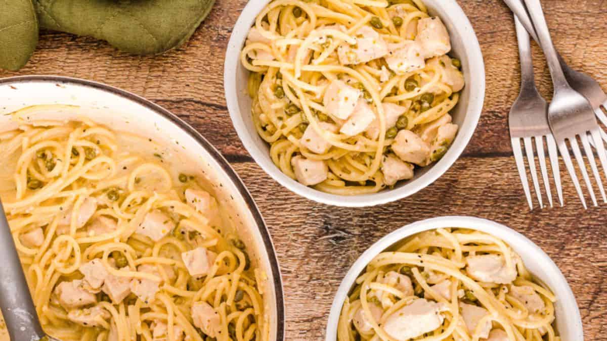 Bowls of incredible chicken piccata pasta