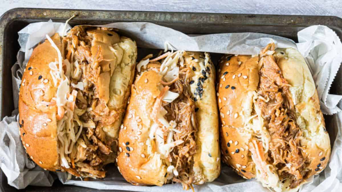 Three servings of Instant Pot Pulled Chicken Sandwich. 